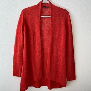 Eileen Fisher Cardigan Sweater Orange Cotton Linen Open Front Tight Knit